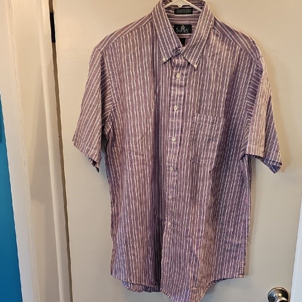Mens Purple Casual Button Down Shirt with Vertical Stripes